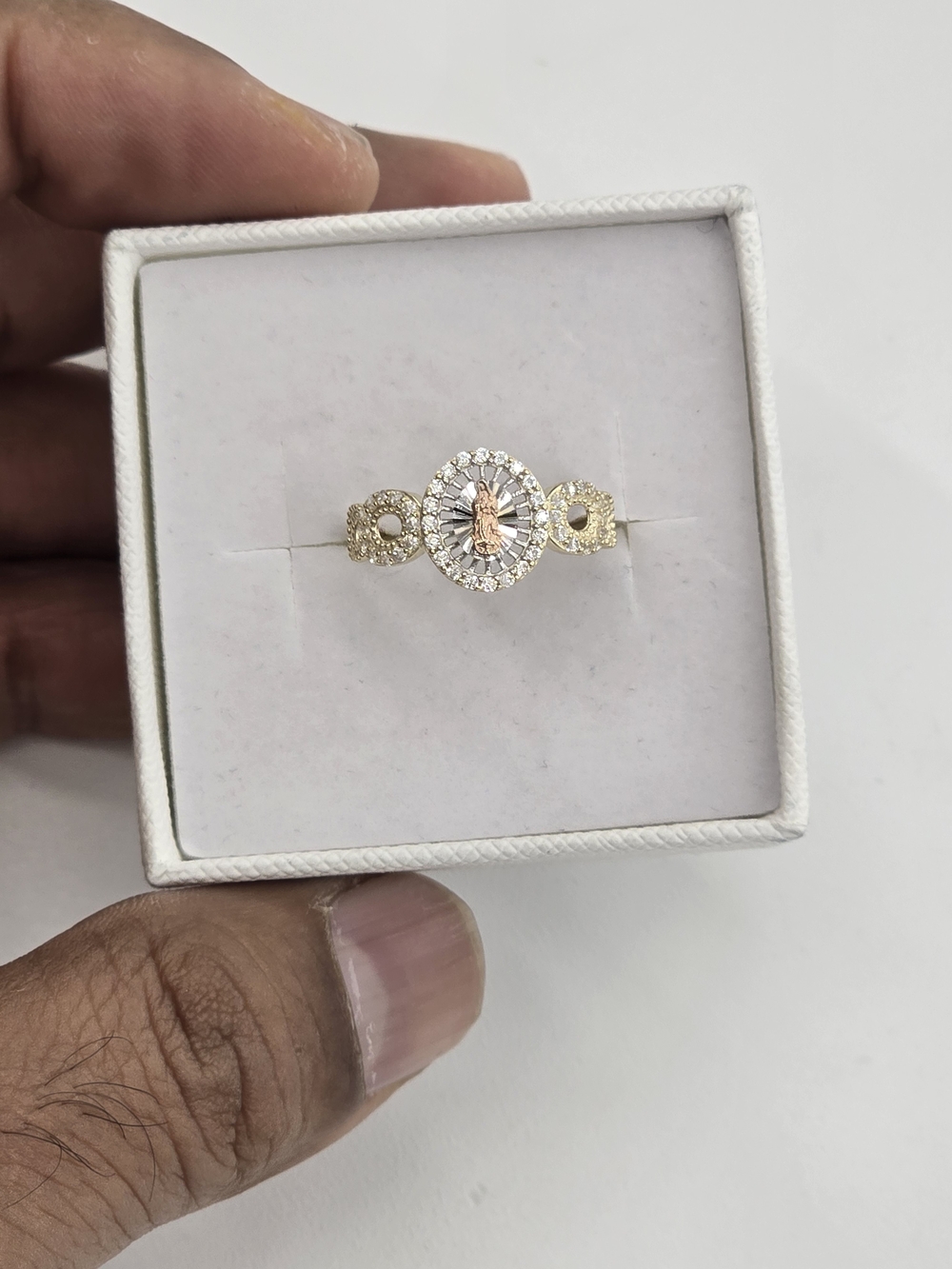 10k Real Gold Two Tone Virgin Mary Ring For Women
